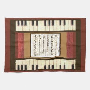 Piano Keys Kitchen Towel met muziek op mijn zangpl Theedoek