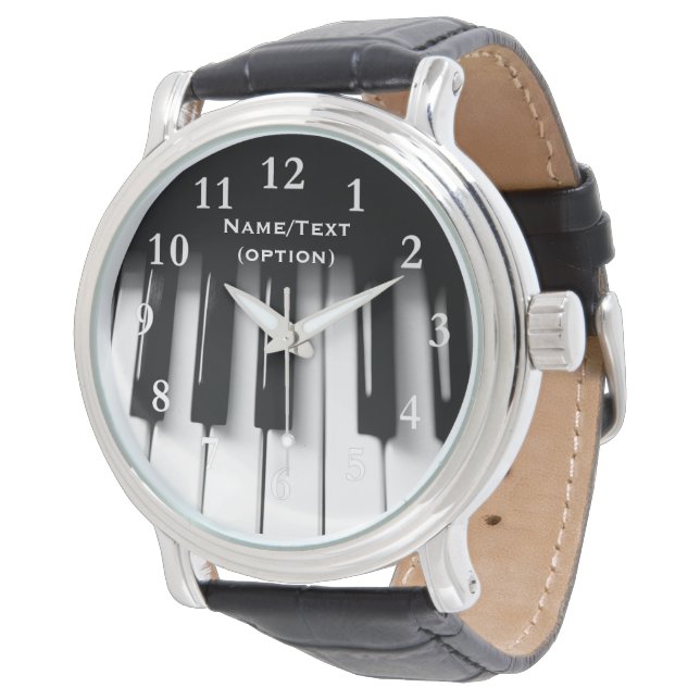 Piano Keys Mannen  Zwart Lederen Horloge (Gekanteld)