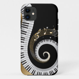 Piano Keys met gouden muzieknoten iPhone 11 Hoesje
