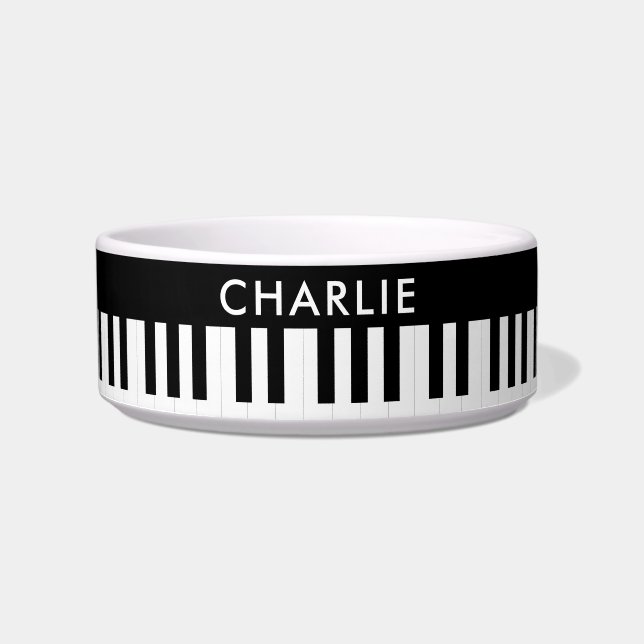 Piano Keys Music Pattern Custom Name Pet Dog Voerbakje (Voorkant)