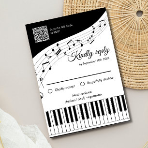 Piano Keys Musical Notes QR Code Wedding RSVP Kaartje