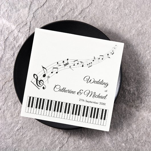 Piano Keys Musical Notes Zwart-wit bruiloft Servet