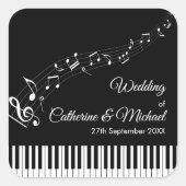 Piano Keys Musical Notes Zwart-wit bruiloft Vierkante Sticker (Voorkant)