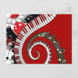 Piano Keys Muzieknoten Grunge Floral Swirls Briefkaart