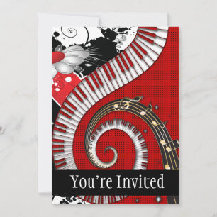 Piano Keys Muzieknoten Grunge Floral Swirls Kaart