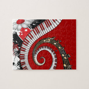 Piano Keys Muzieknoten Grunge Floral Swirls Legpuzzel