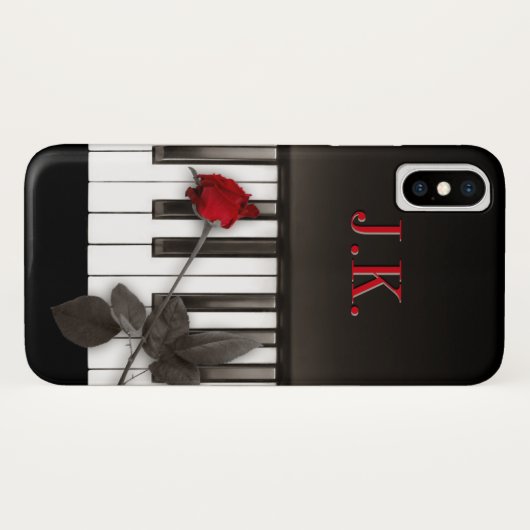 Piano Keys Red Rose Monogram Case-Mate iPhone Case (Achterkant (horizontaal))