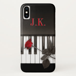 Piano Keys Red Rose Monogram iPhone X Hoesje