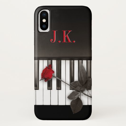 Piano Keys Red Rose Monogram Case-Mate iPhone Case (Achterkant)
