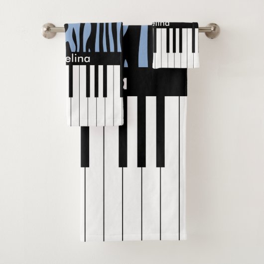 Piano Keys Sky Blauw en zwart Zebra Print Bad Handdoek (Insitu)