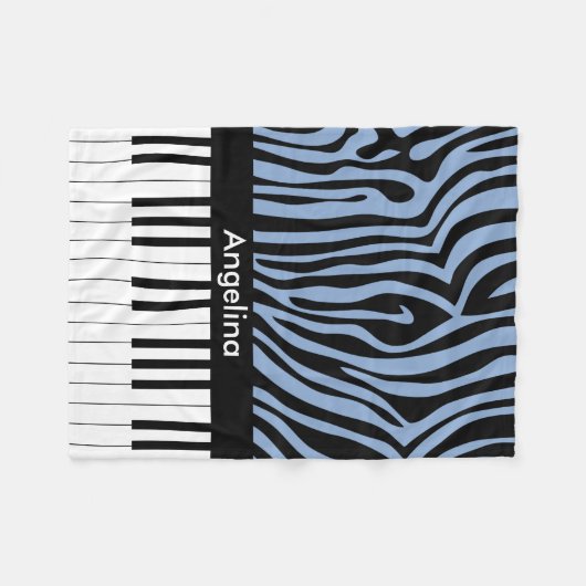 Piano Keys Sky Blauw en zwart Zebra Print Fleece Deken (Voorkant (Horizontaal))