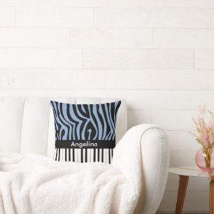 Piano Keys Sky Blauw en zwart Zebra Print Kussen