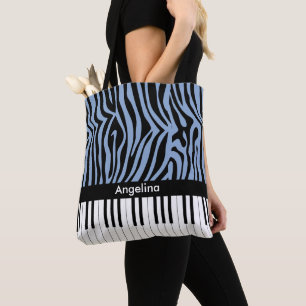 Piano Keys Sky Blue en Black Zebra Print Tote Bag