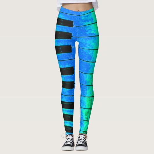 PIANO Keys Zwart-Blauw Leggings (Voorkant)