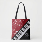 Piano Klarinet Muziek Script Monogram Zwart Rood Draagtas (Voorkant)