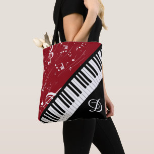 Piano Klarinet Muziek Script Monogram Zwart Rood Draagtas