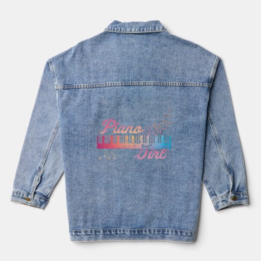 Piano Kleurrijke Toetsenbord Muzieknoten Denim Jacket (Achterkant)