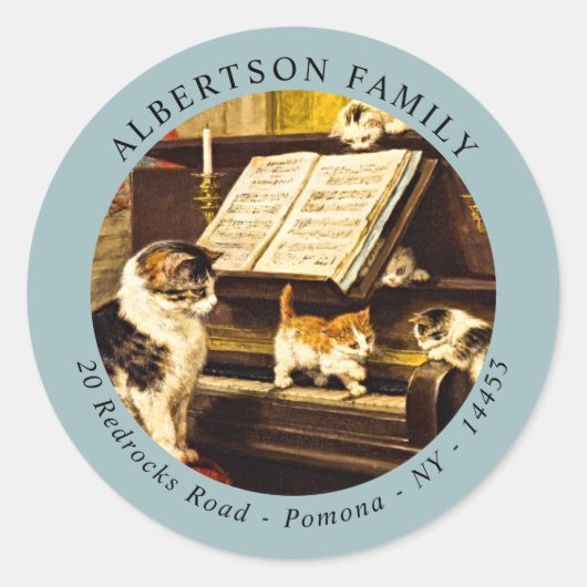 Piano Lesson Moeder Cat Kute Kittens Ronde Sticker (Voorkant)