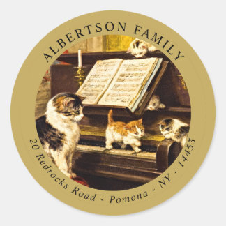 Piano Lesson Moeder Cat Kute Kittens Ronde Sticker