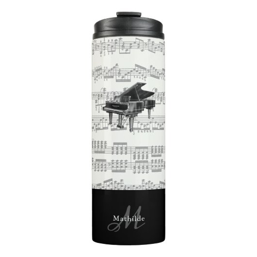  piano met bladmuziek Monogram Zwart Thermosbeker (Voorkant)