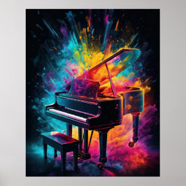 Piano met explosieve kleuren poster