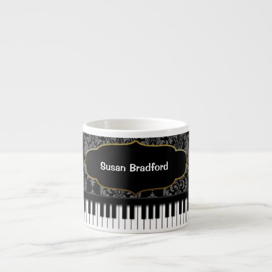 PIANO/MUSIC Espresso Mok met Piano Keys/Damask (Voorkant)
