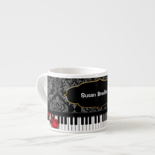 PIANO/MUSIC Espresso Mok met Piano Keys/Damask (Voorkant links)