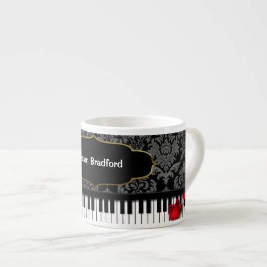 PIANO/MUSIC Espresso Mok met Piano Keys/Damask (Voorkant rechts)