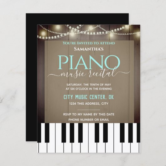 Piano Music Overweging Formele Uitnodiging Bruin (Voorkant / Achterkant)