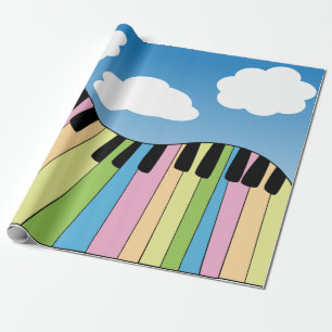 Piano Music Pastel Keyboard Blue Sky Clouds Cadeaupapier
