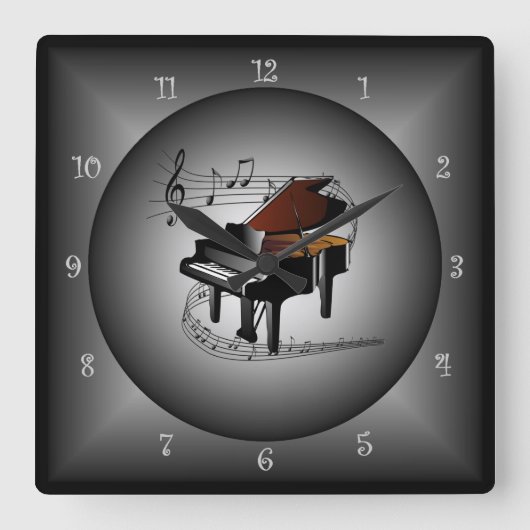 Piano ~ Musical Instrument ~ Musical Wereldbol ~ S Vierkante Klok (Voorkant)