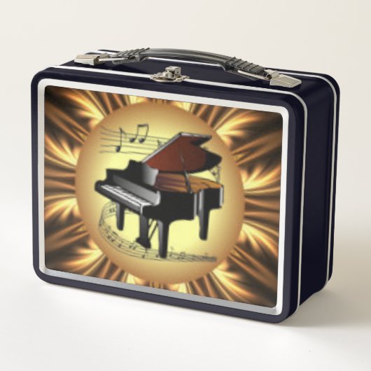 Piano Musical Scroll, Gold Back Metal Lunchbox (Devant)