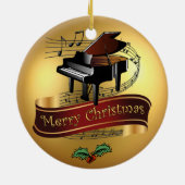 Piano ~ Musical Scroll ~ Gold ~"Merry Kerstmis"~ Keramisch Ornament (Achterkant)