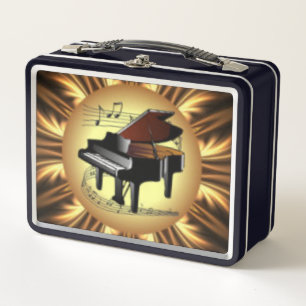 Piano Musical Scroll, Gouden Terug Metalen Lunchbo