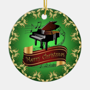 Piano ~ Musical Scroll ~ Merry Kerst~ * ~ Keramisch Ornament