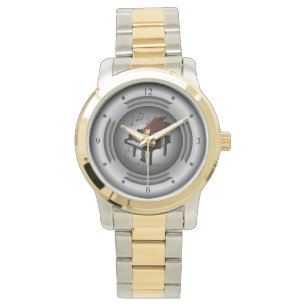 Piano ~ Musical Scroll ~ Silver Speaker ~ Horloge