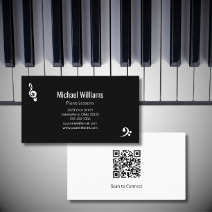 Piano Muziek Lessen QR code Zwart Wit Visitekaartje