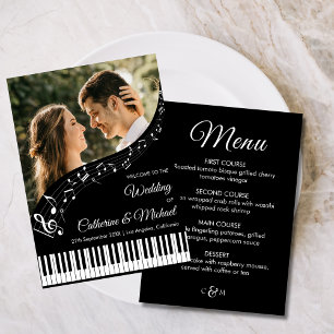 Piano Muziek Zwart & Wit Foto Monogram Huwelijk Menu