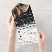 Piano Muziek Zwart & Wit Foto QR Code Trouwen All In One Uitnodiging (Afscheurbaar)