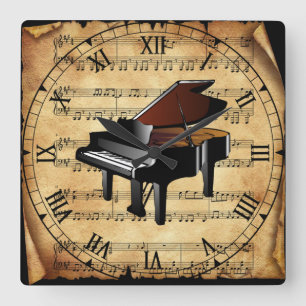 Piano ~ muziekachtergrond voor vel ~ Uniek Vierkante Klok