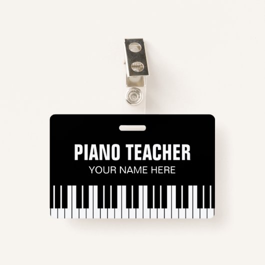 Piano-muziekleraar naam badge met clip (Voorkant met clip)