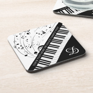 Piano-Muzieknoten Monogram zwart, wit, aangepast Bier Onderzetter