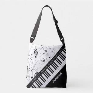 Piano Muzieknoten Script Name Black White Crossbody Tas