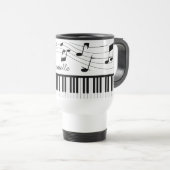 Piano Muzieknoten Script Name Black White Reisbeker (Voorkant rechts)
