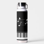Piano Muzieknoten Script Name Black White Waterfles (Achterkant)