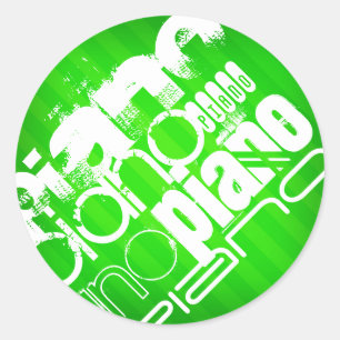 Piano; Neon Green Stripes. Ronde Sticker