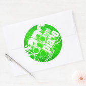 Piano; Neon Green Stripes. Ronde Sticker (Envelop)
