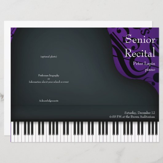 Piano noir sur violet plié programme de considéran (Devant / Derrière)