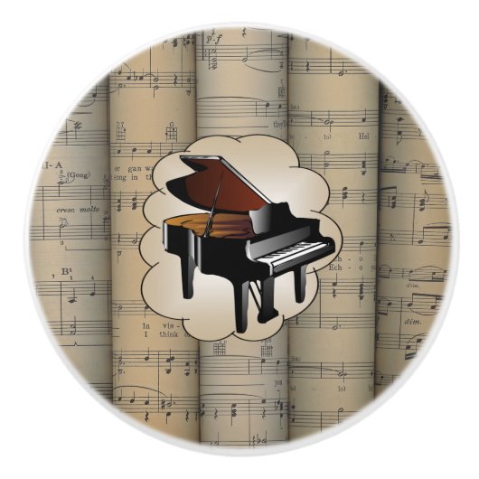 Piano on Cloud ~ Rolling Sheet Music Background ~ Keramische Knop (Voorkant)