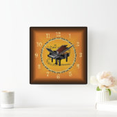 Piano op Musical Scroll Russet Sinaasappel Tijdstu Vierkante Klok (Huis)